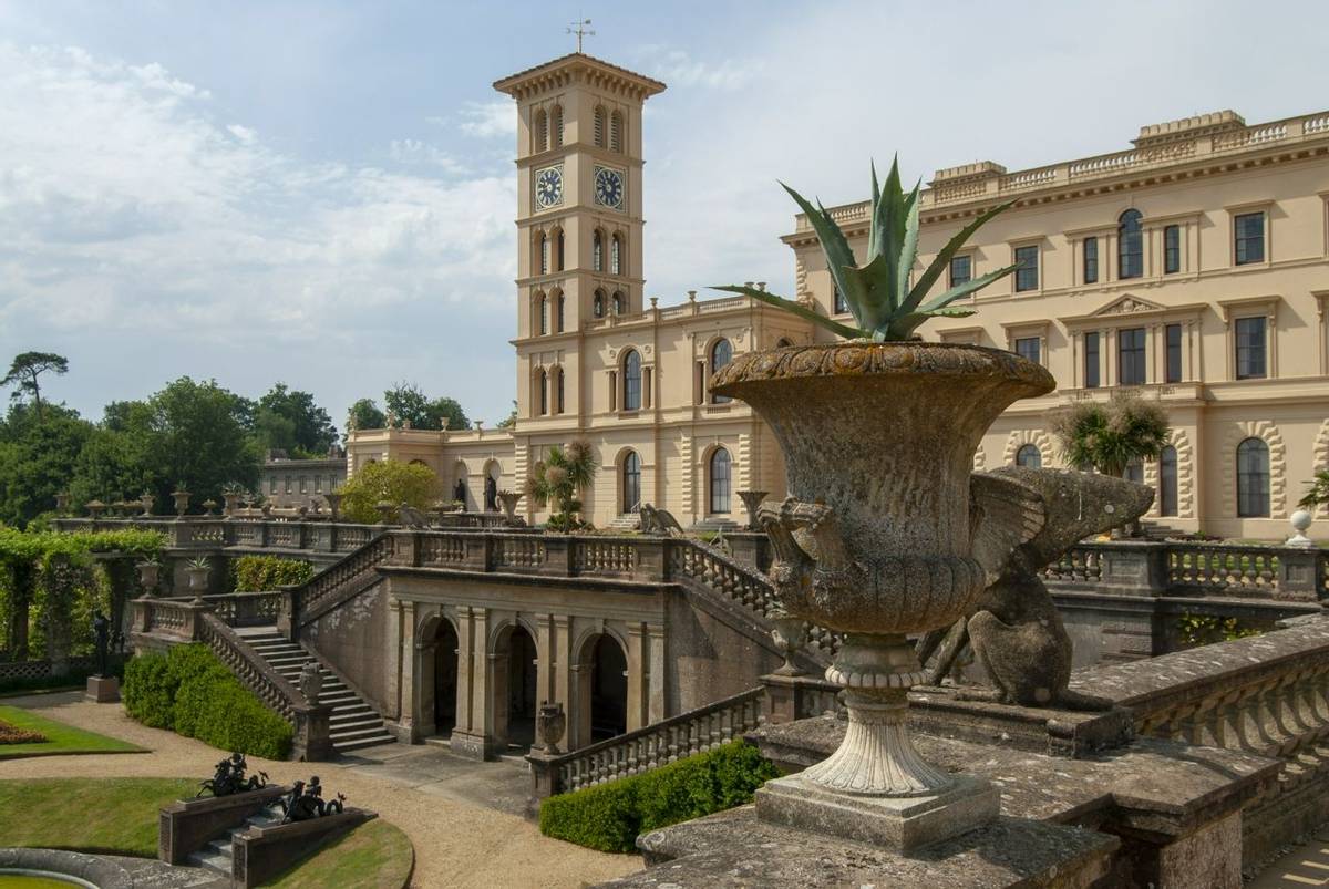 Summer day view of Osborne House and gardens, Cowes, Isle of Wight, UK