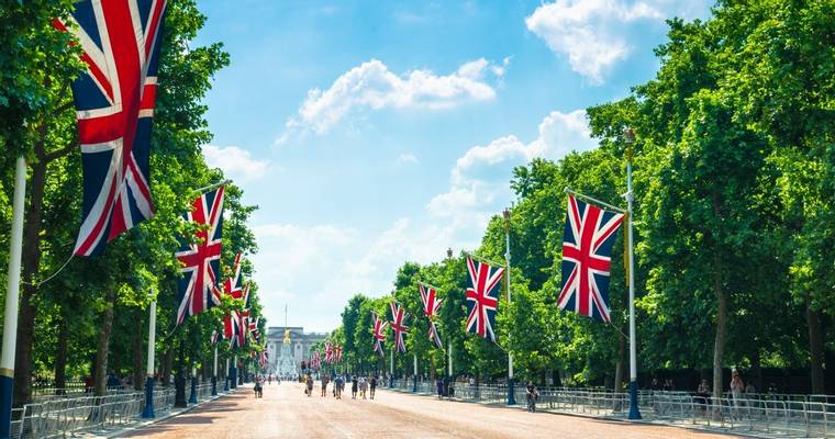 British flags line the famous promenade to mark the monarchâs birthday celebrations