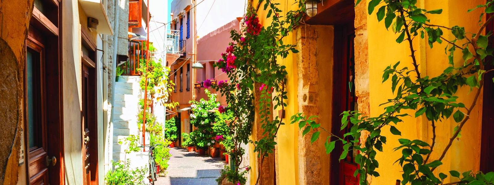 Beautiful street in Chania, Crete island, Greece.