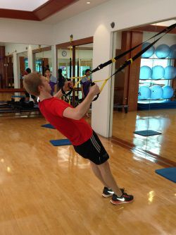 Adam TRX training in the fintess centre at Chiva Som