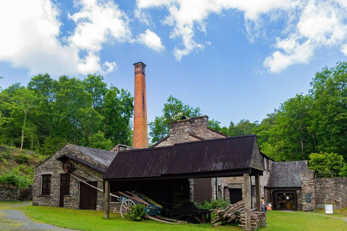 Exterior view of the Stott Park Bobbin Mill at Lakeside, United Kingdom