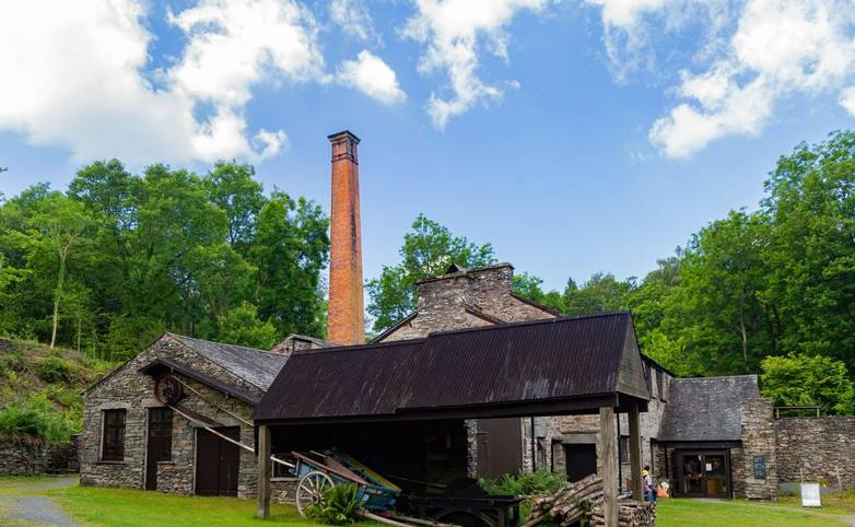 Exterior view of the Stott Park Bobbin Mill at Lakeside, United Kingdom