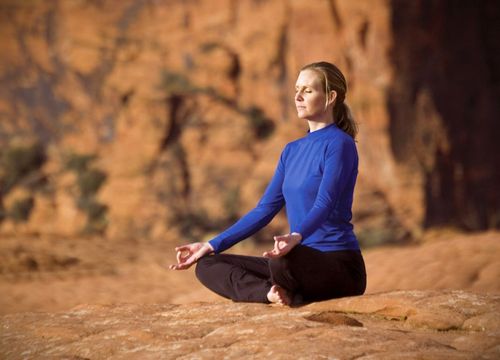 Red Mountain Spa yoga, Snow Canyon State Park, St. George, Utah, USA (model release #0084)