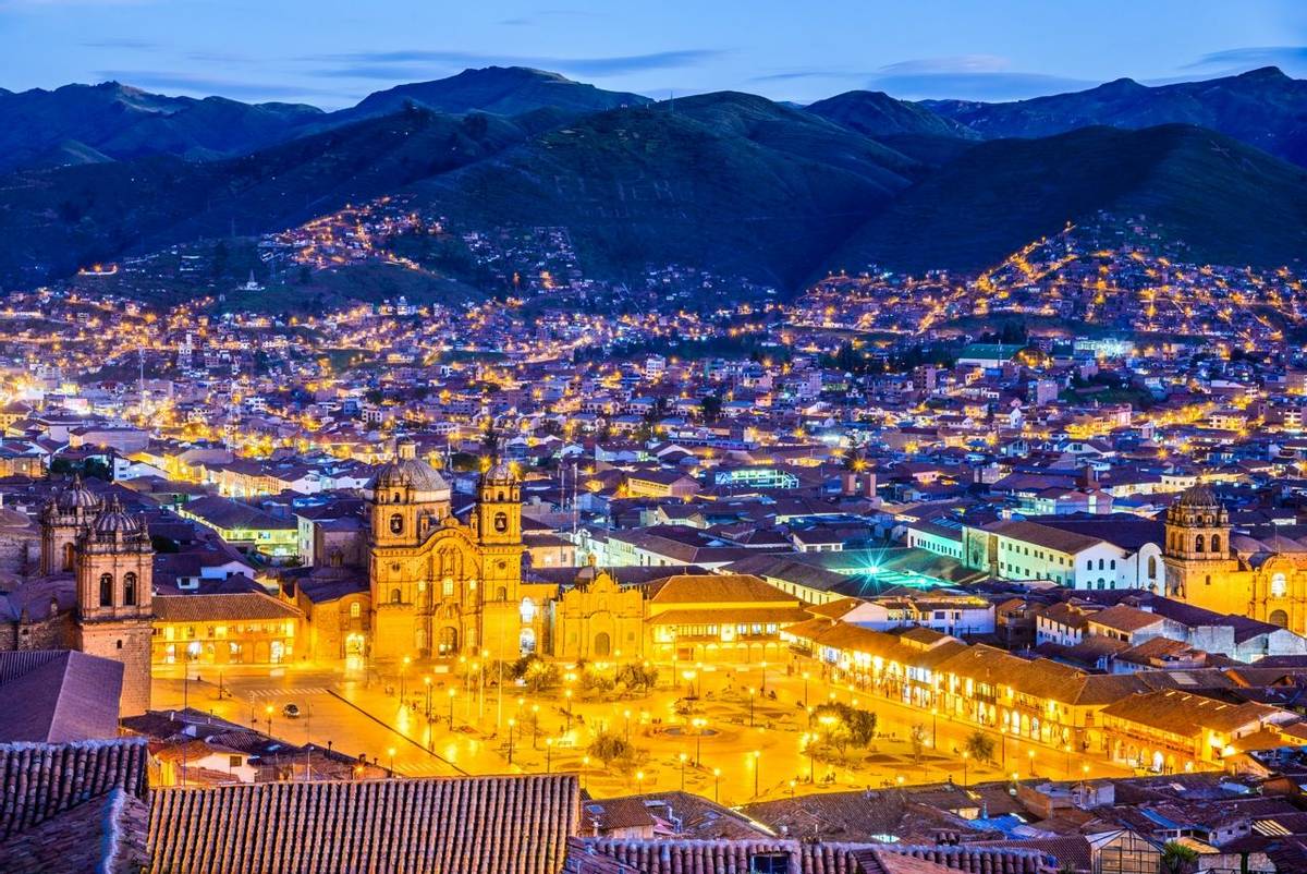 Cusco, Peru - Plaza de Armas and Church of the Society of Jesus. Andes Mountains, South America.
