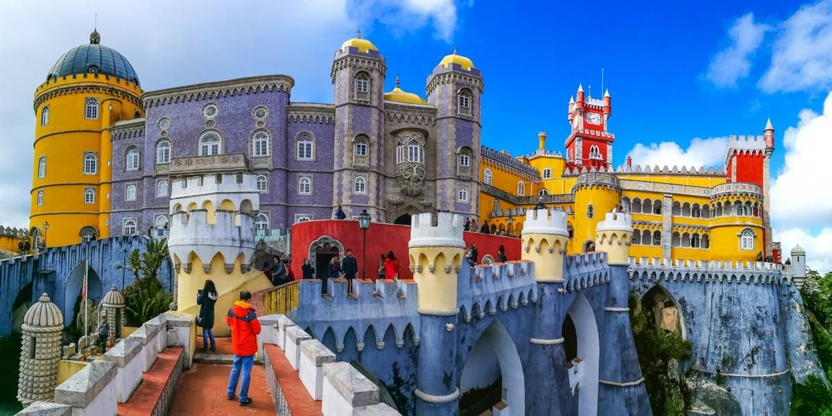 Closeup view of the historical Pena Palace of Sintra, Portugal