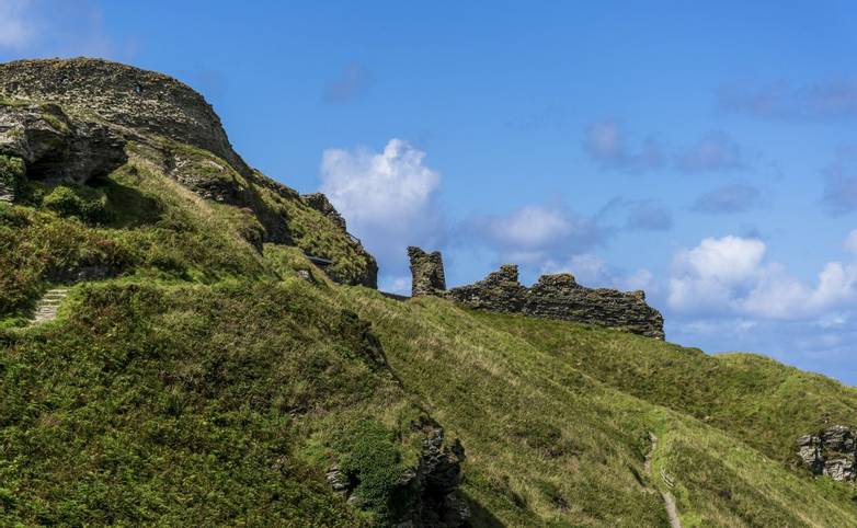 Ruins of ancient Tintagel Castle, Tintagel, a village on the north coast of Cornwall, England, UK