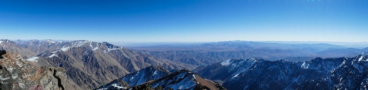Jebel Toubkal winter ascent highest summit in northern africa in high atlas mountains in morocco