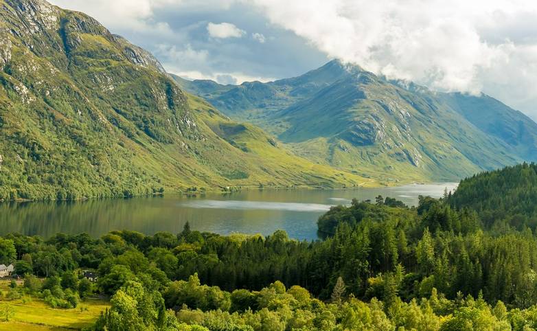 View of Glenfinnan in Highlands mountains in Scotland