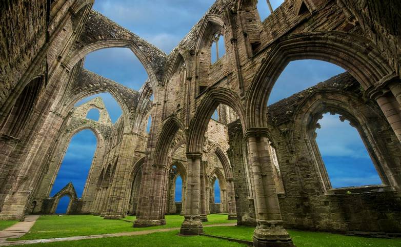Ruins of Tintern Abbey which is located in Wales UK