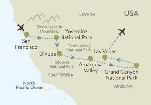 Yosemite and Grand Canyon Itinerary Map