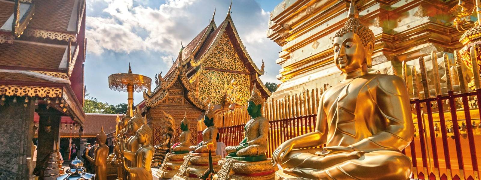 Line of Golden Buddhas at Wat Phrathat Doi Suthep Chiang Mai Thailand.