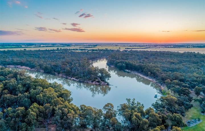 Murray River at sunset - aerial view Murray River at sunset - aerial view