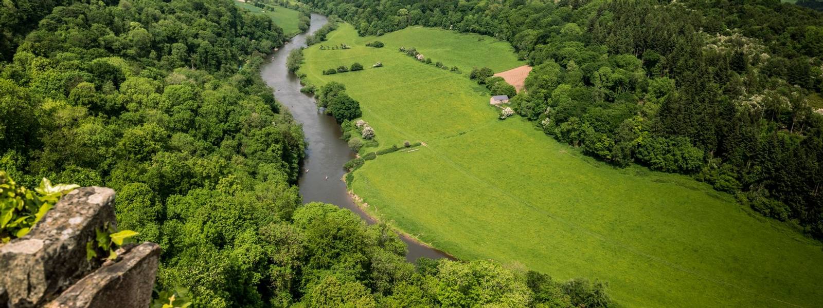 View of the river wye as the wye valley meanders past symonds yat rock viewpoint.