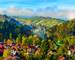 Panoramic view over Dracula medieval Castle Bran in autumn season, the most visited tourist attraction of  Brasov, Transylva…