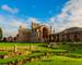 Ruins of Melrose Abbey in the Scottish Borders region in Scotland.