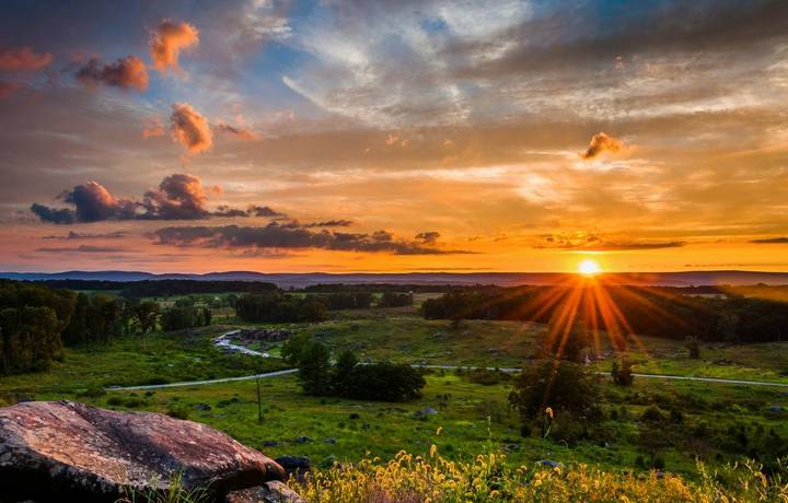 Colorful summer sunset from Little Roundtop in Gettysburg, Pennsylvania Colorful summer sunset from Little Roundtop in Gettysburg, Pennsylvania