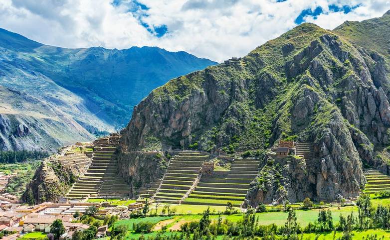 Inca Fortress with Terraces and Temple Hill in Ollantaytambo, Peru. Ollantaytambo was the royal estate of Emperor Pachacuti …