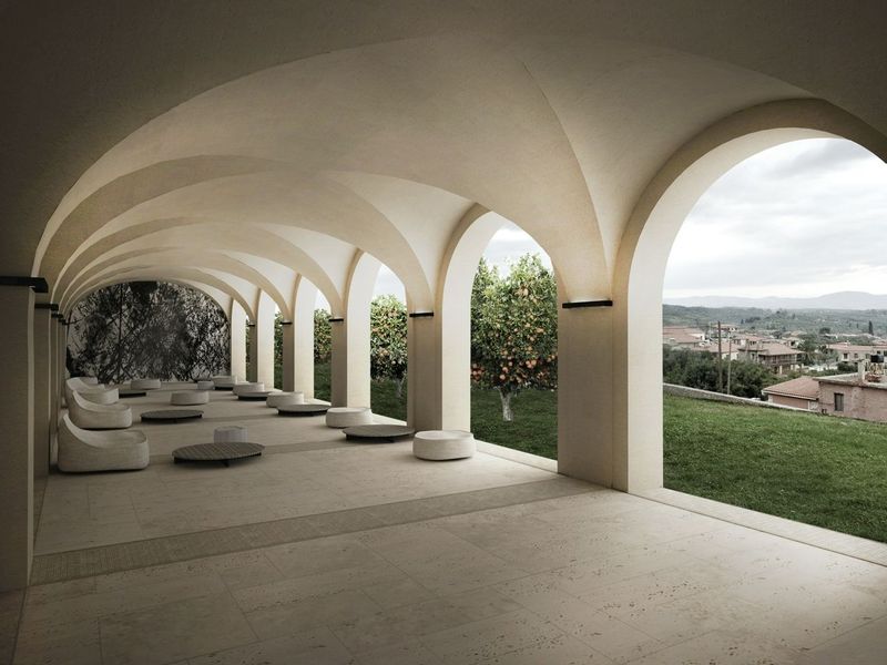 Euphoria Retreat Outdoor View with Gorgeous marble domed balcony.