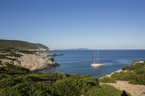 Catamaran sailing boat off the coasts of Croatia
