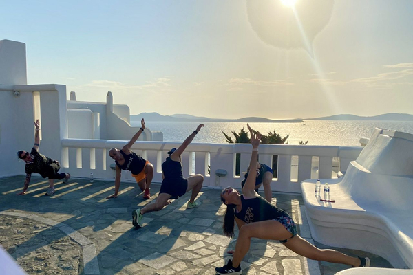 Group workout on a Workout Away Fitness Bootcamp in Mykonos