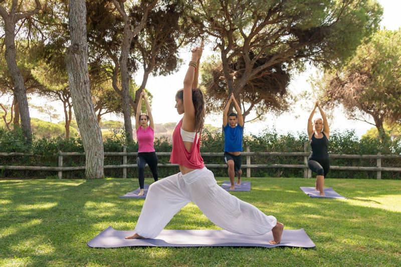 Yoga class outdoors